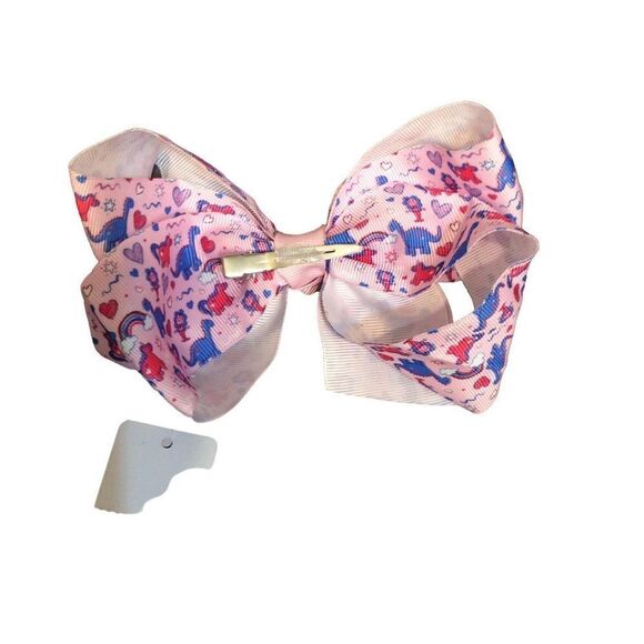 𝅺GIRL Pink With Purple Dinosaurs Hair Bow - Picture 2 of 2